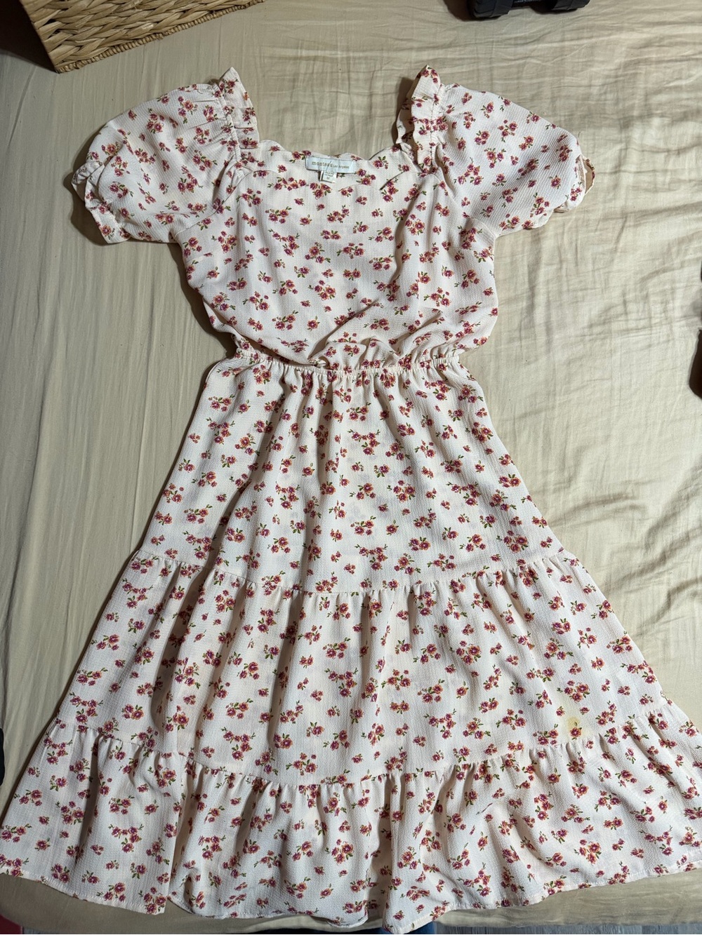 Monteau Cream Dress with Red Floral Print